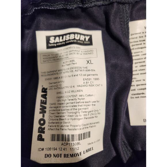 Salisbury Pro-Wear Arc Flash Pants XL‎ 12 CAL/CM² NFPA 70E Flame Resistant PPE15 - Picture 5 of 6